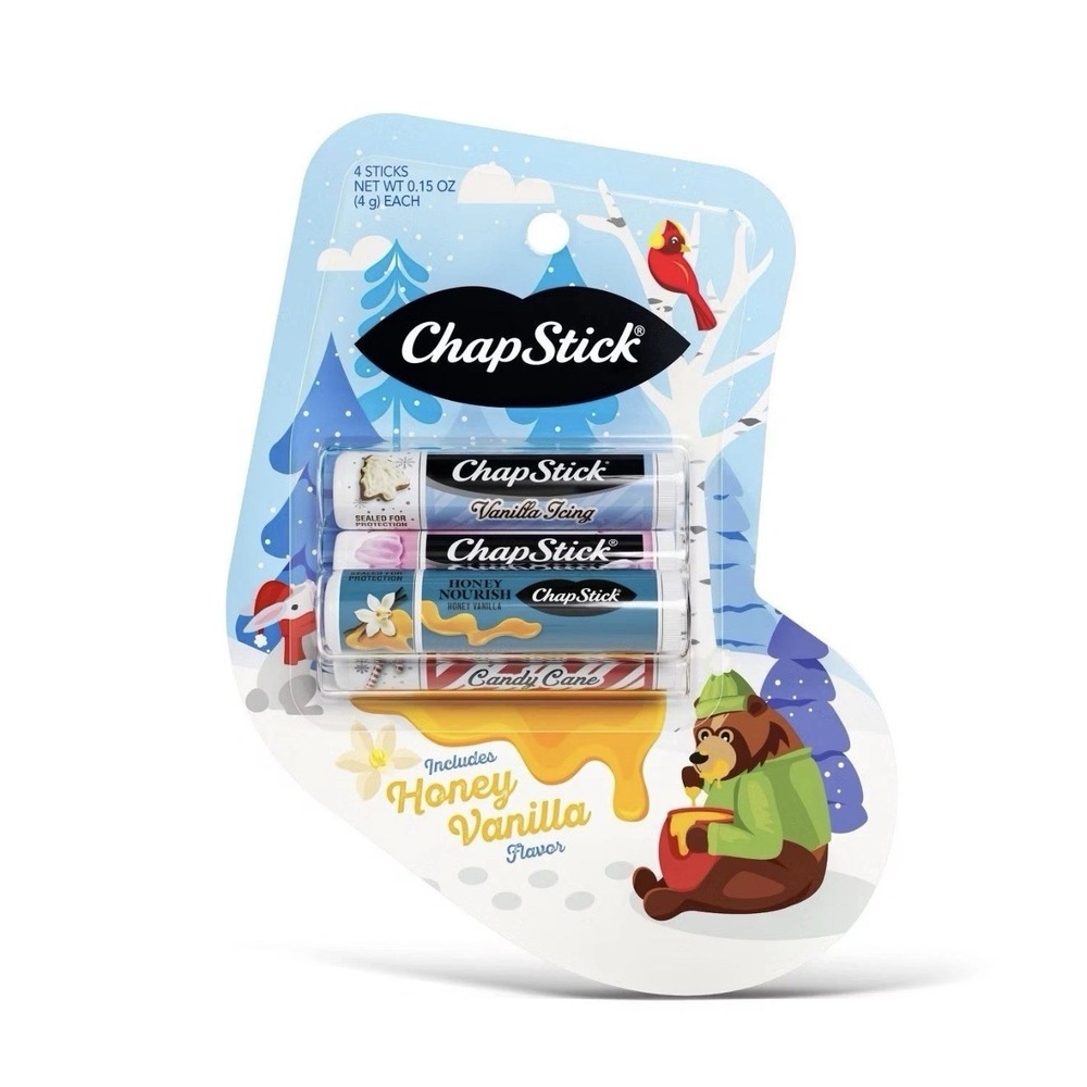 Chapstick Holiday Lip Balm Gift Set Honey Candy Cane Vanilla‎ Icing Cotton Candy